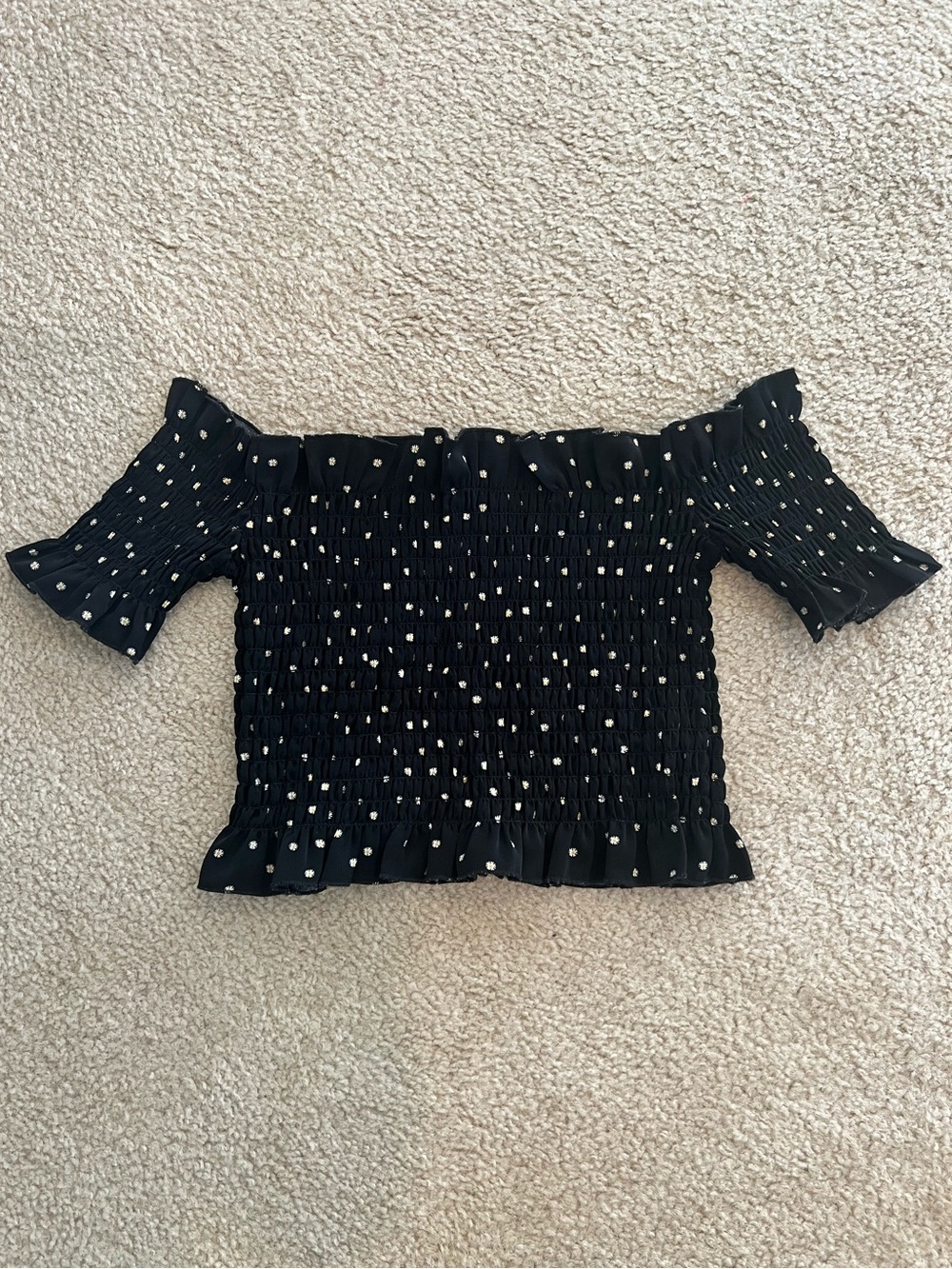 Nasty Gal Black Daisy Print Smocked Off-Shoulder Top Sexy Dark Fairy Punk Flirty